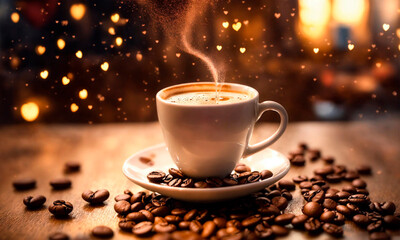 cup of coffee with a heart on the table. Selective focus.