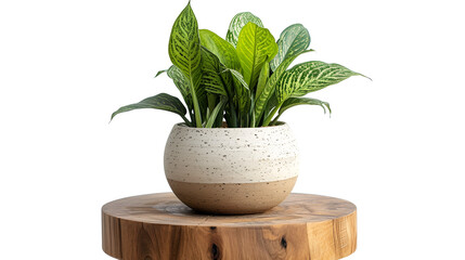 Indoor plant in a pot on a wooden stool. generative ai