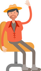 Farmer Character Sitting on Chair
