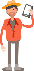 Farmer Character Talking on Smartphone
