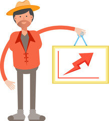 Farmer Character Holding Arrow Chart
