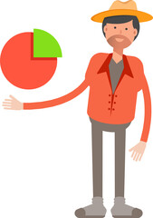 Farmer Character Holding Pie Chart
