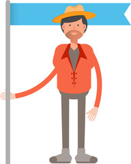 Farmer Character Holding Flag Pole
