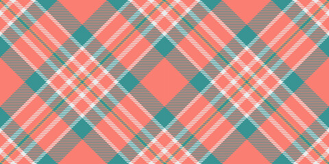 1970s texture seamless vector, trend fabric plaid check. Advertising background textile pattern tartan in salmon and teal colors.