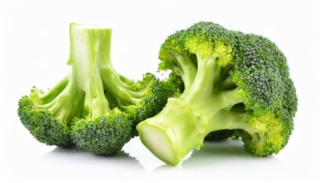 sliced broccoli isolated on white background stock photo