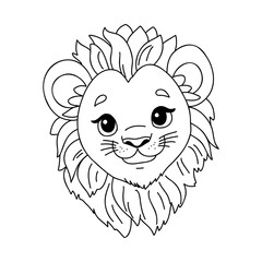 Funny lion cartoon characters vector illustration. For kids coloring book.