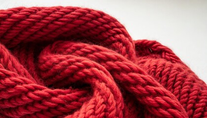 red wool knitted yarn texture woolen fabric on white background