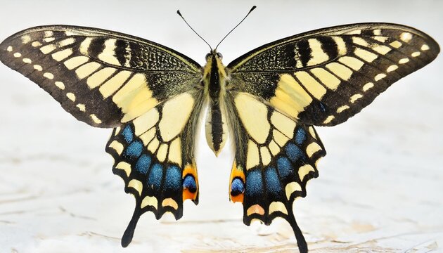 Old World Swallowtail Butterfly Papilio Machaon Isolated On White