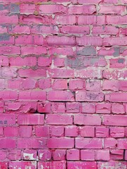A vibrant pink brick wall showcases a textured dance of peeling paint, hinting at the layers of time and change it has witnessed.
