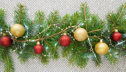 png christmas banner pine tree branches garland on transparent background