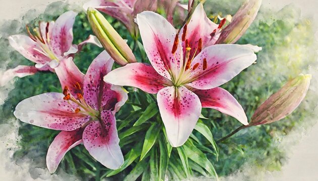 delicate lily flowers painted with watercolor paint watercolor floral background