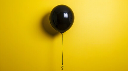 A black balloon with a string attached to it on a y