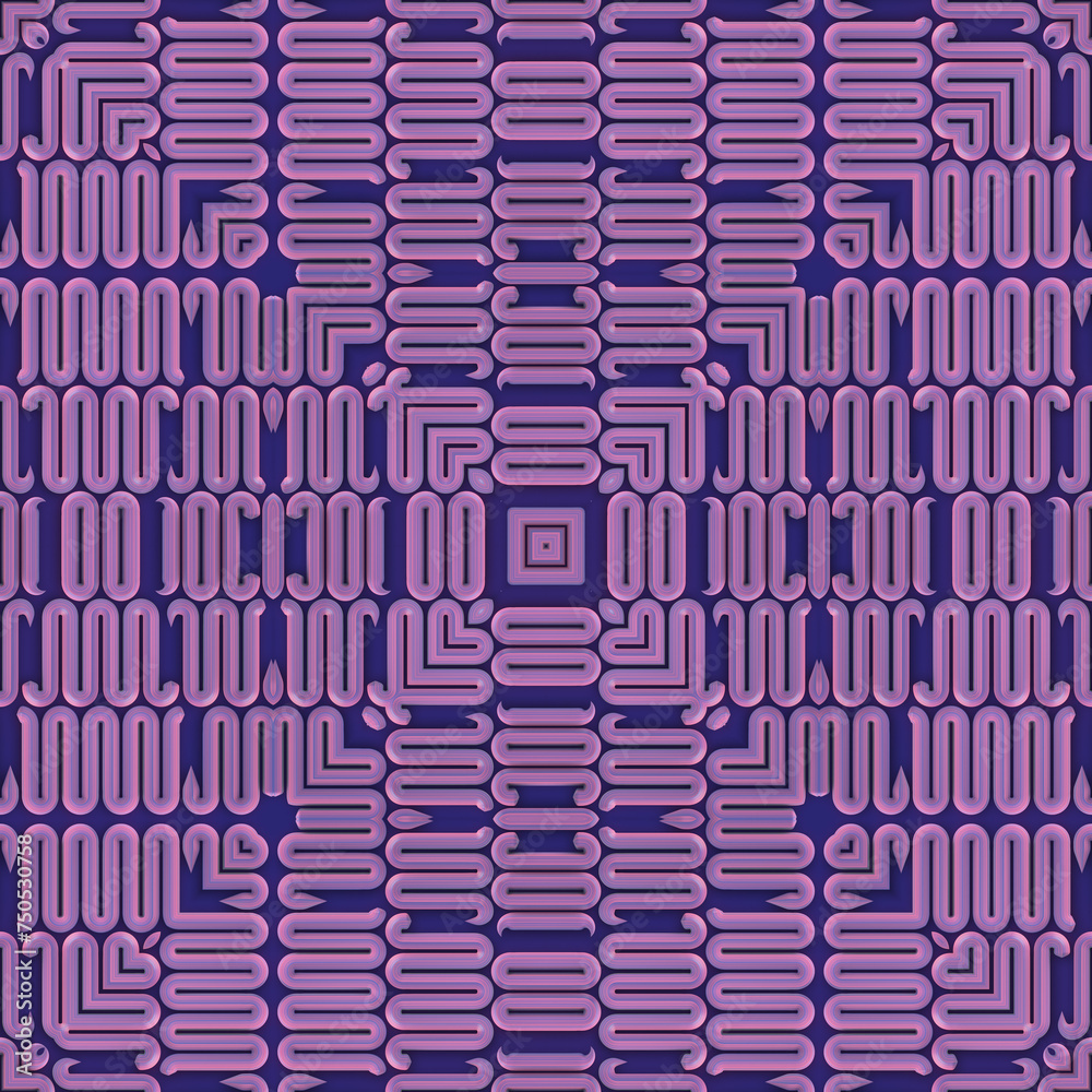 Poster 3d rendering digital illustration with symmetrical and repeating wave pattern