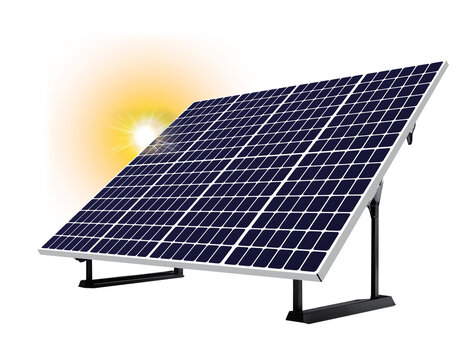 solar panel on stand, and sunlight isolated 