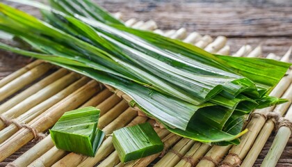 pandan leaves on bamboo for asian cooking or food decoration