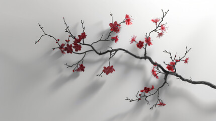 A branch with flowers on a white background 