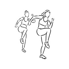 Hand drawn sketch of an exercising woman. Vector illustration.