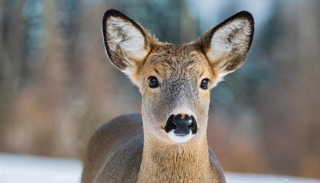 young roe buck without antlers during winter time