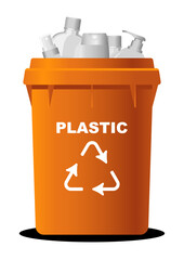 Eco consciousness image, recycle symbol orange trash bin full with plastic waste, the urgency of recycling and environmental stewardship