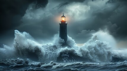 Fototapeta na wymiar Lighthouse Amidst Ocean Waves