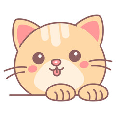 Cute and funny cat head icon vector isolated. Flat line symbol of adorable kitten head. Happy kitty smiling with a tongue out. Pretty paws. Domestic pet.