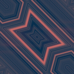 3d rendering digital illustration with burning geometric light pattern of orange lines on dark blue background