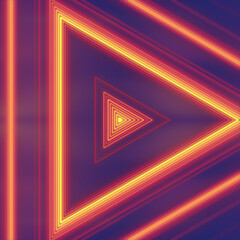 Glowing strips of LED light in the shape of a triangle. 3d rendering digital illustration