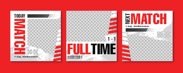 Sport social media post template , Football Match day , Full time , Next match