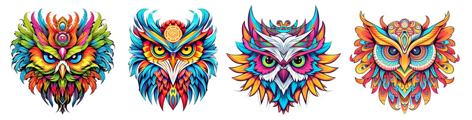 Obraz premium set of colorful owl head sticker designs, generative ai