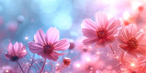 spring summer background with bright beautiful flowers