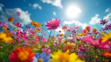 Fototapeta premium spring summer background with bright beautiful flowers