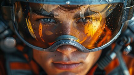 Person Wearing Helmet and Goggles Close Up