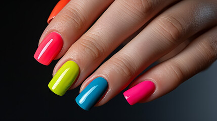 Multicolor Neon Manicure on Female Hand - 750535917