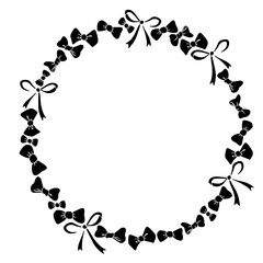 Obraz premium Vector frame, border, wreath from black flat bows, ribbons. Simple background, decoration for girls design, holidays