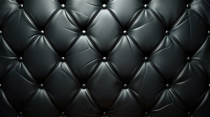 A symmetrical background composed entirely of equally-sized rhombuses, designed to resemble black leather upholstery in a diamond pattern. Generative AI.