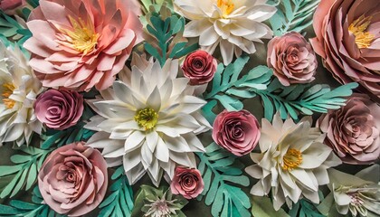 floral trendy abstract background with 3d paper flowers