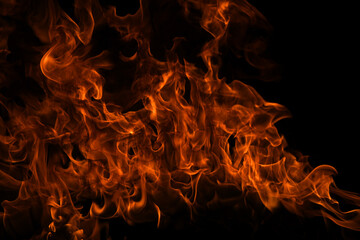 Fire flame burning and fire glowing on black background.