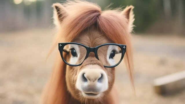 video of a horse wearing glasses