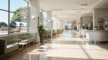 Abstract blur hospital background. Hospital Reception perspective - 750541321