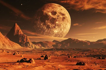 Fotobehang 3D rendering of Mars Space View with Big Moon © Suhaidi