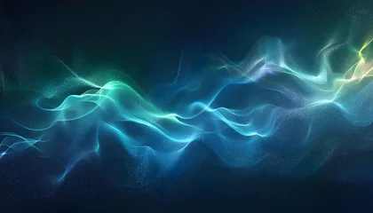 Poster Abstract flowing waves of particles and light with a spectrum of blue hues. © JewJew