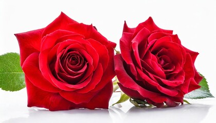 two beautiful red rose flowers isolated on white background