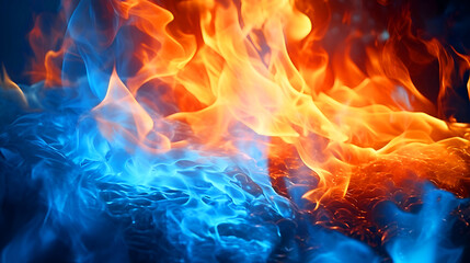 Fire flames on black background. Close-up of burning fire.