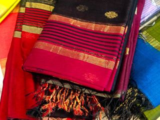 Hand Weaving Silk & Handloom Sarees, saree with golden details, woman wear on festival, ceremony and weddings, expensive sarees are famous for their gold and silver zari, brocade. Incredible India.