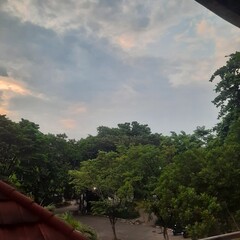 Obraz premium view from the 2nd floor of the building in the afternoon for background contemplative relaxation