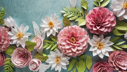 floral trendy abstract background with 3d paper flowers