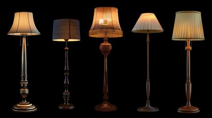A collection of floor lamps that bring light to the night and illuminate the apartment. Interior. Generative AI.