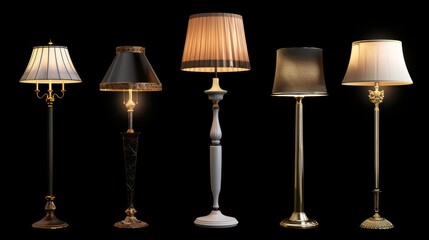 A collection of floor lamps that bring light to the night and illuminate the apartment. Interior. Generative AI. - obrazy, fototapety, plakaty