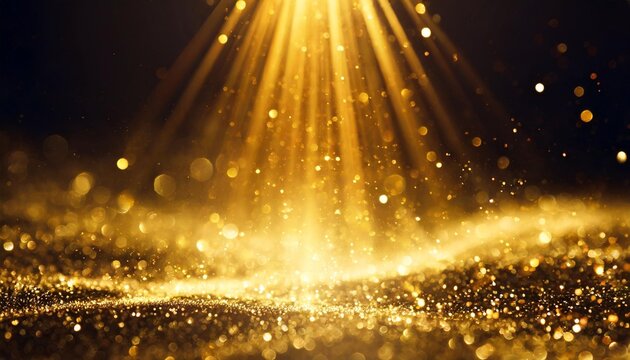 dark gold sparkle rays lights bokeh elegant abstract background dust sparks in explosion on black background