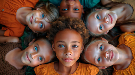 Fototapeta na wymiar Group of happy multiracial children. Happy diverse group of smiling children